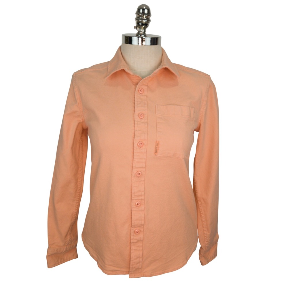 Topo Designs Womens Medium Peach Organic Cotton Stretch Long Sleeve Button Down